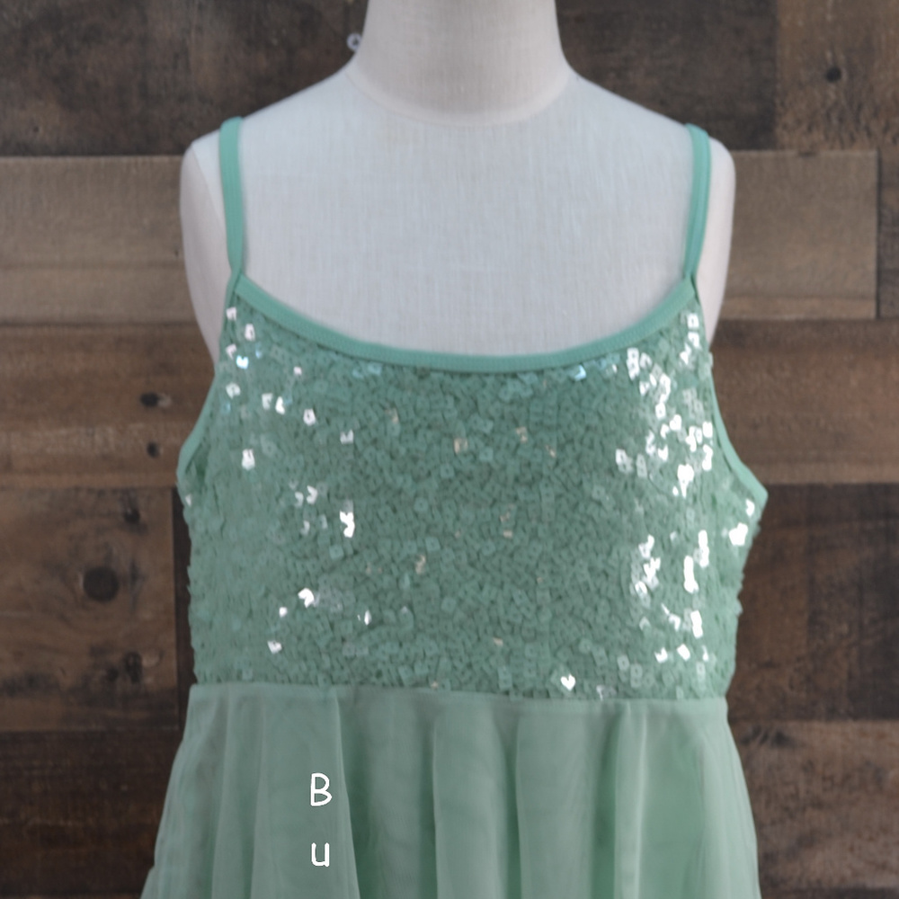 Double Platinum Girl's Dress Dance Sequins Green M